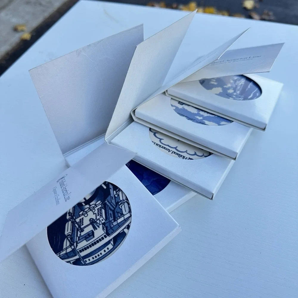 Set of 5 HOLLAND-AMERICA Cruise Delft Blue White Tile Coaster Set‎ NEW w COA